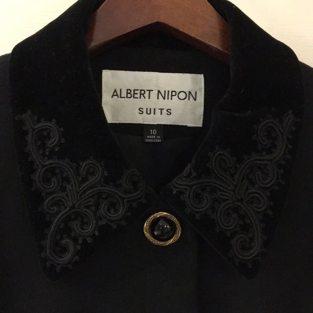 90s Black suit Wool detailed collar pockets button TAILORED
